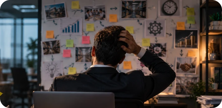 Empresário analisando problemas da operação